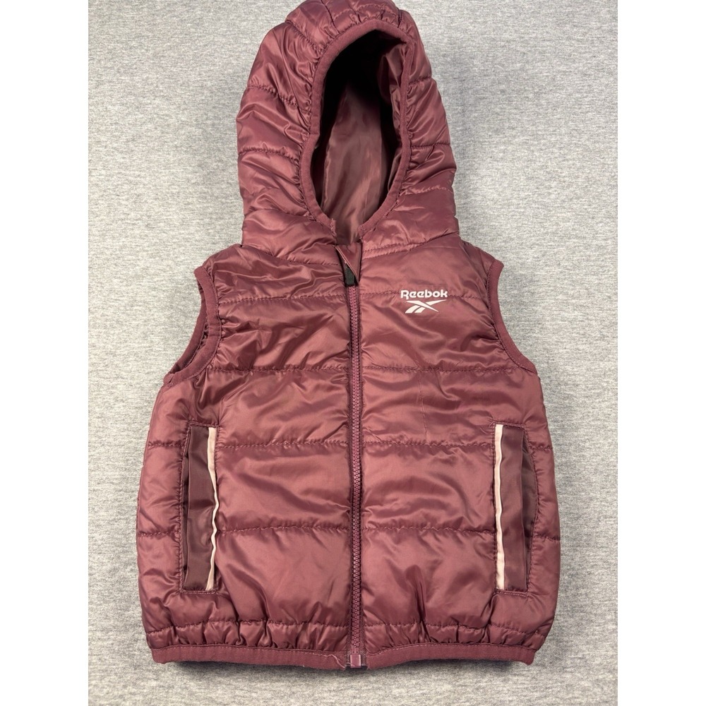 Reebok Hooded Puffer Vest 18M Kids Toddlers Burgundy / Maroon Insulated Zip Up